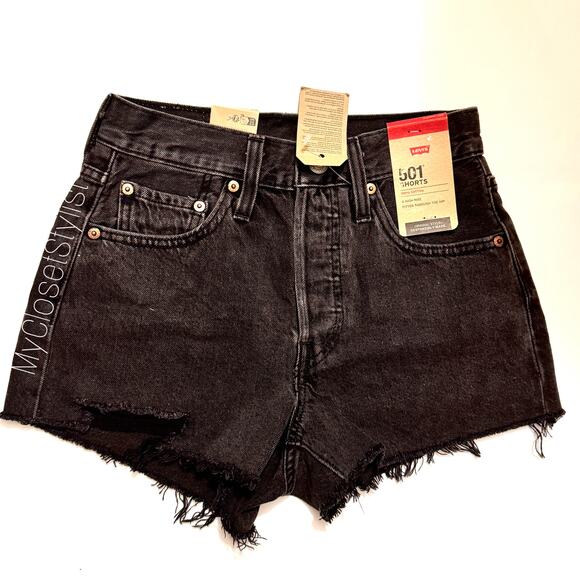 NEW Levi's Jean Shorts High Waisted 501 black denim cut off 24 NWT!